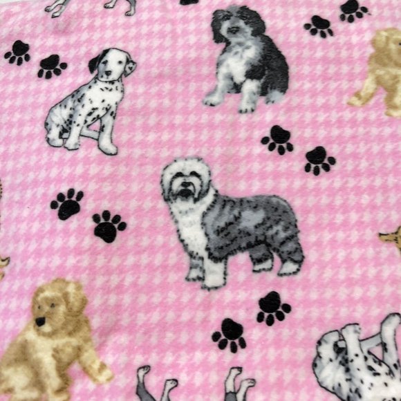 Pink Flannel Fabric Dog Breeds Dalmations Sheepdogs Boxers Spaniels Paws 36"x42" - Picture 1 of 7